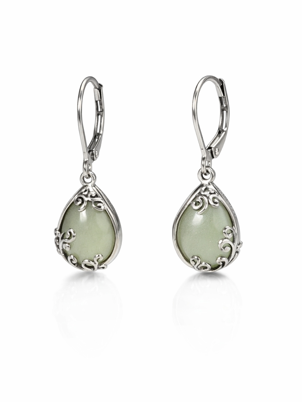 Sterling Silver Teardrop Earrings with Light Green Stones